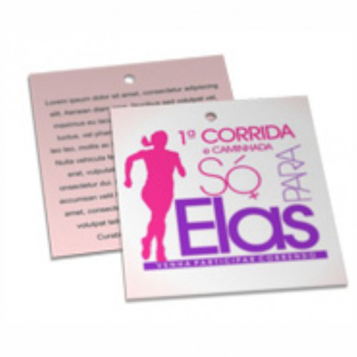 500UND - TAG´S COUCHÊ 250g VERNIZ UV TOTAL FRENTE 9X10CM - IMPRESSÃO FRENTE E VERSO COLORIDO - TAG FURO PADRÃO