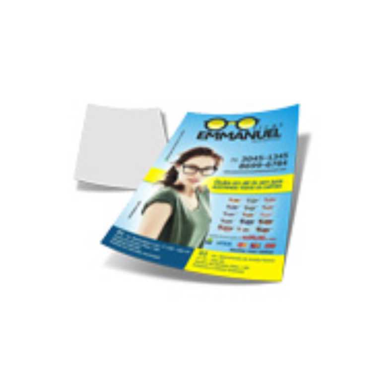 100UND - PANFLETOS E FOLDERS COUCHÊ BRILHO DIGITAL 150g SEM VERNIZ - IMPRESSÃO FRENTE - 15X10,5CM 