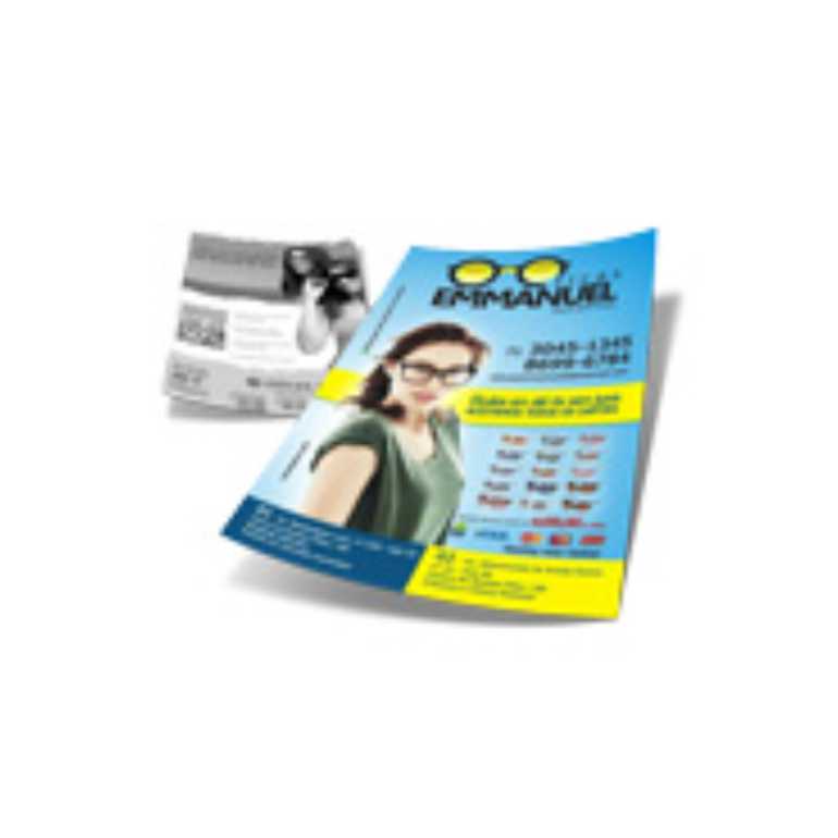 100UND - PANFLETOS E FOLDERS COUCHÊ BRILHO DIGITAL 150g SEM VERNIZ - IMPRESSÃO FRENTE E VERSO P/B - 15X10,5CM